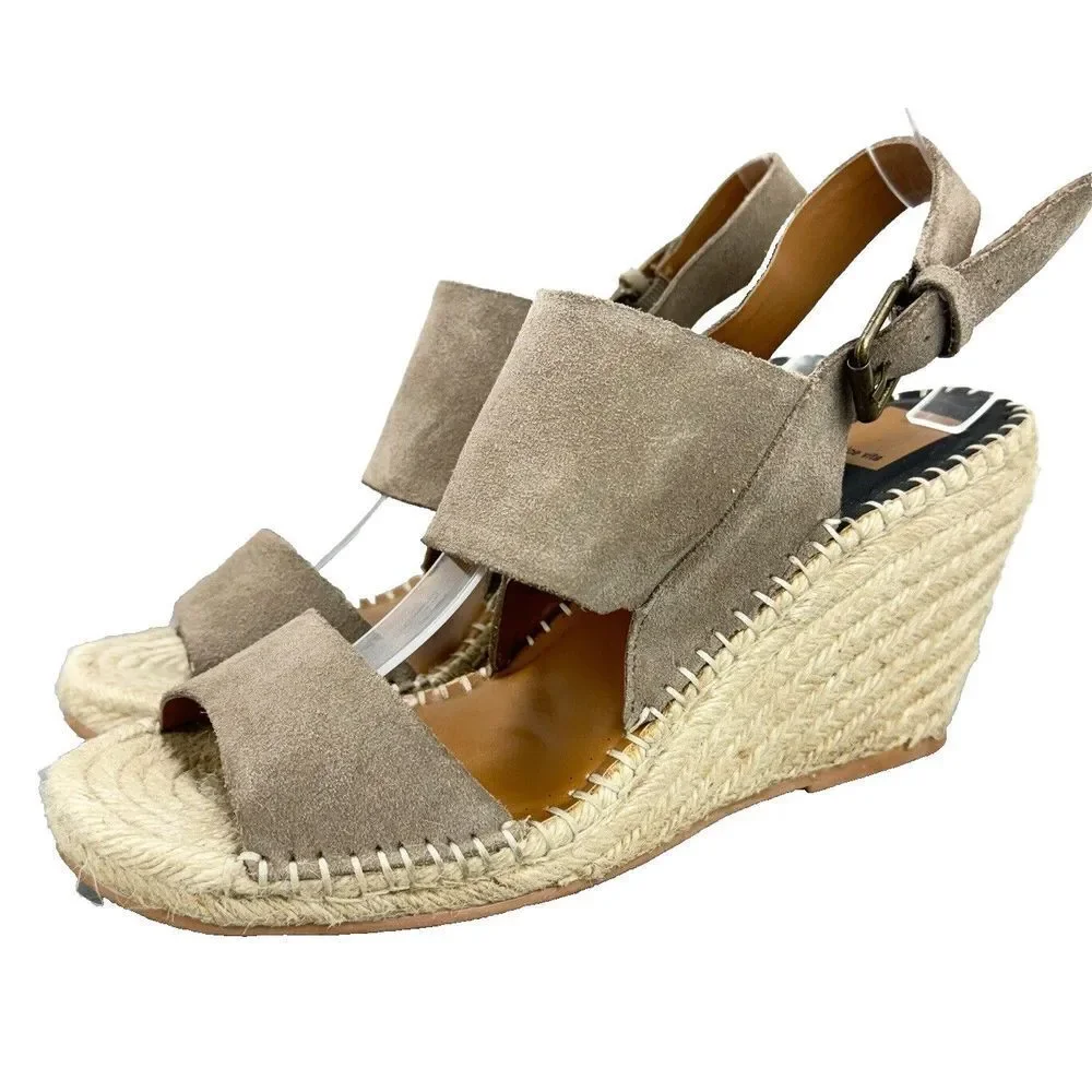 Dolce Vita Sandals Size 9.5 Taupe Espadrille Slingback Wedge Heel Nubuck Leather